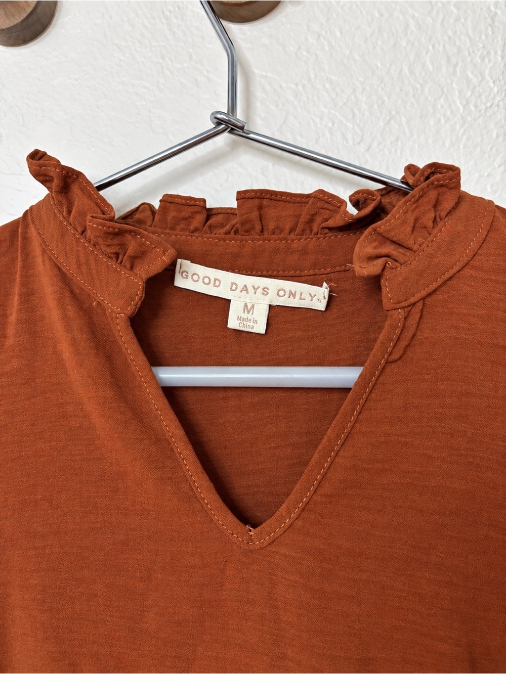 Rust Ruffle V-Neck Blouse - Picture 2 of 6
